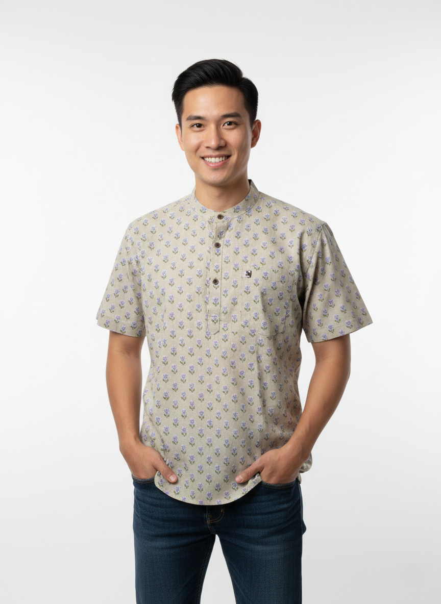 Half Sleeve Round Collar Shirt